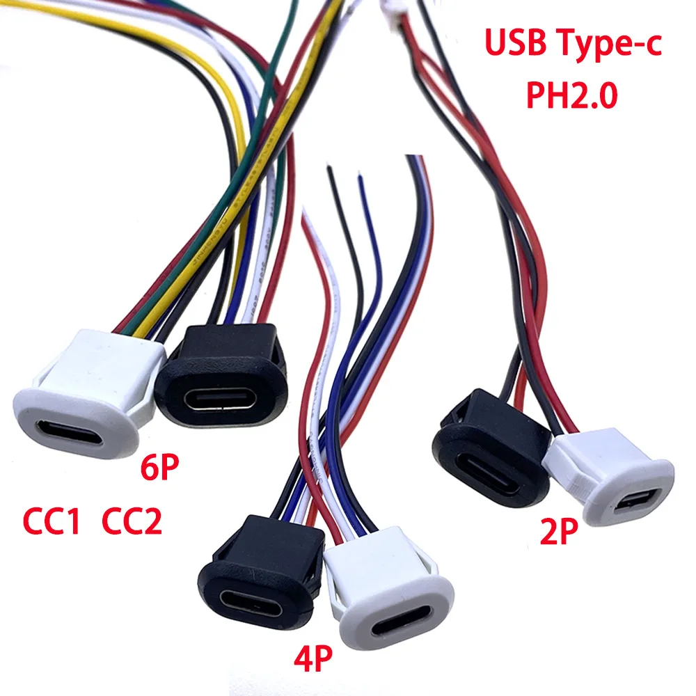 Conector tipo C tipo C con hebilla de tarjeta hembra 5A puerto de carga rápida de alta corriente USB-C enchufe de cargador 2 4 6 pines USB