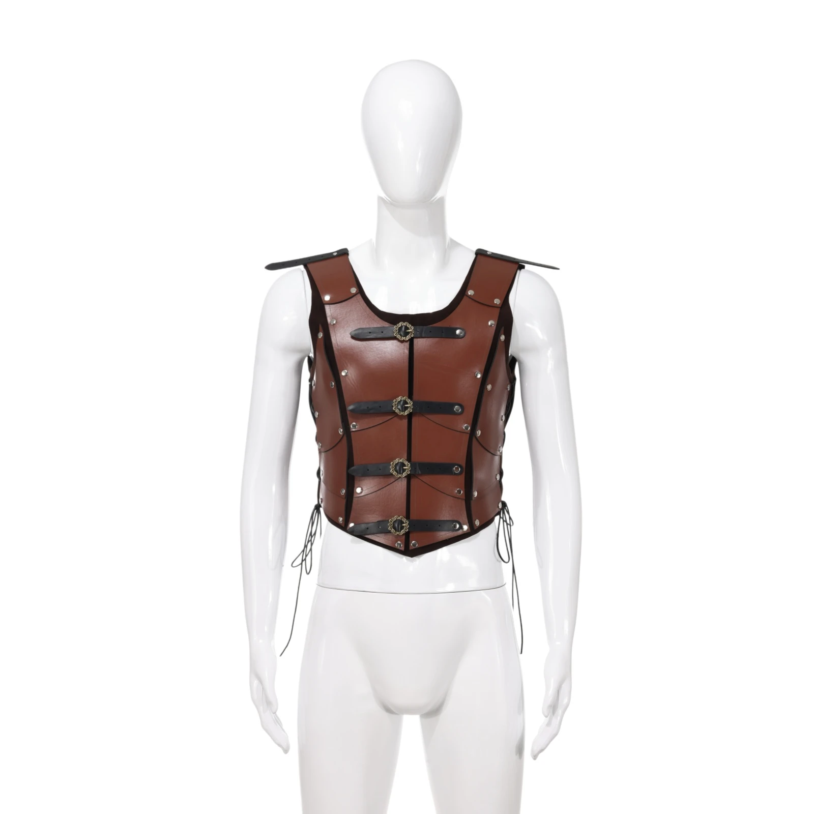 Women's Medieval Renaissance Steampunk Faux Leather Lace-up Waist Corset Armor, Halloween Cosplay Costume