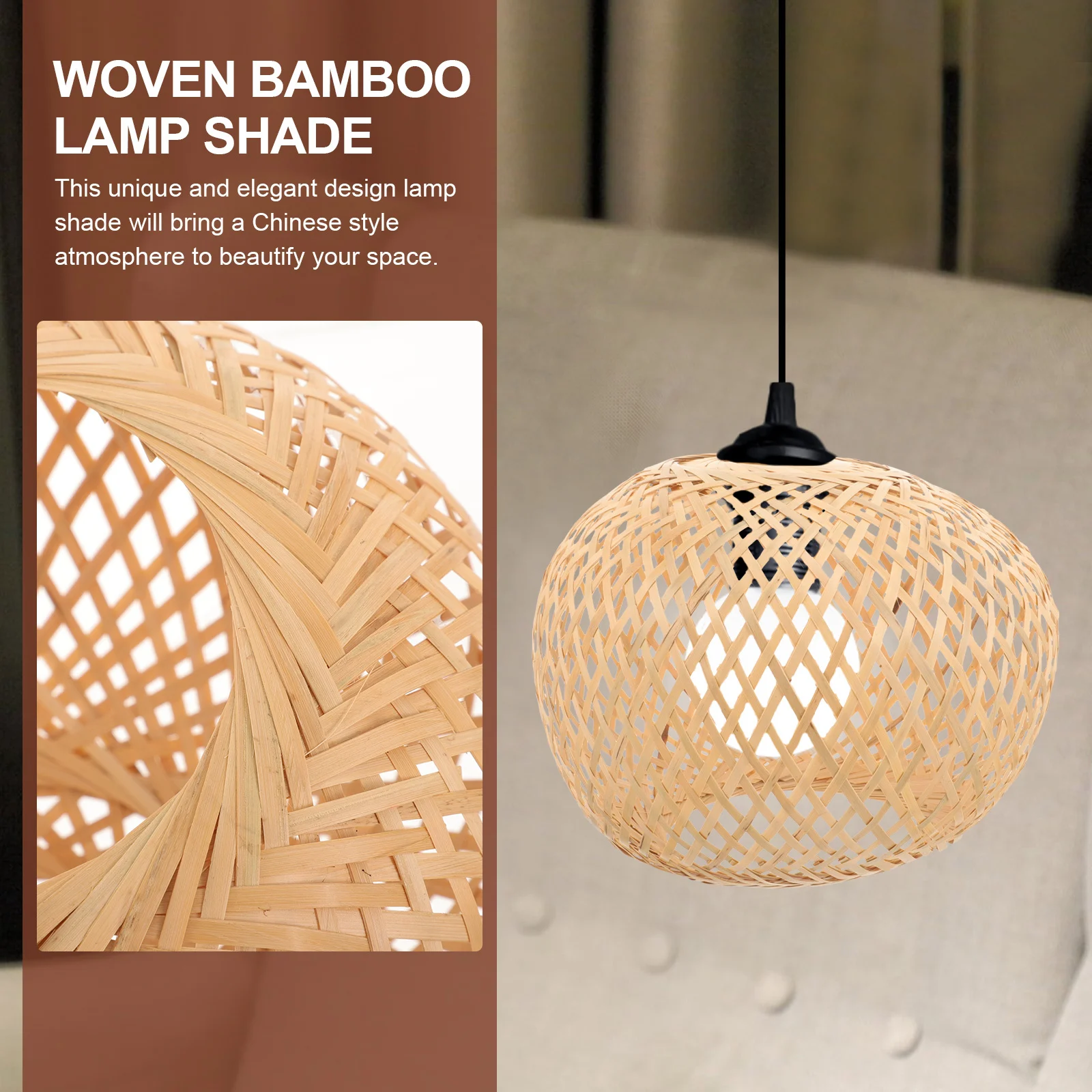 ريفي المنسوجة الخيزران غطاء مصباح ل قلادة ضوء تركيبات السقف غطاء جو دافئ ديكور المنزل قلادة غطاء مصباح #6