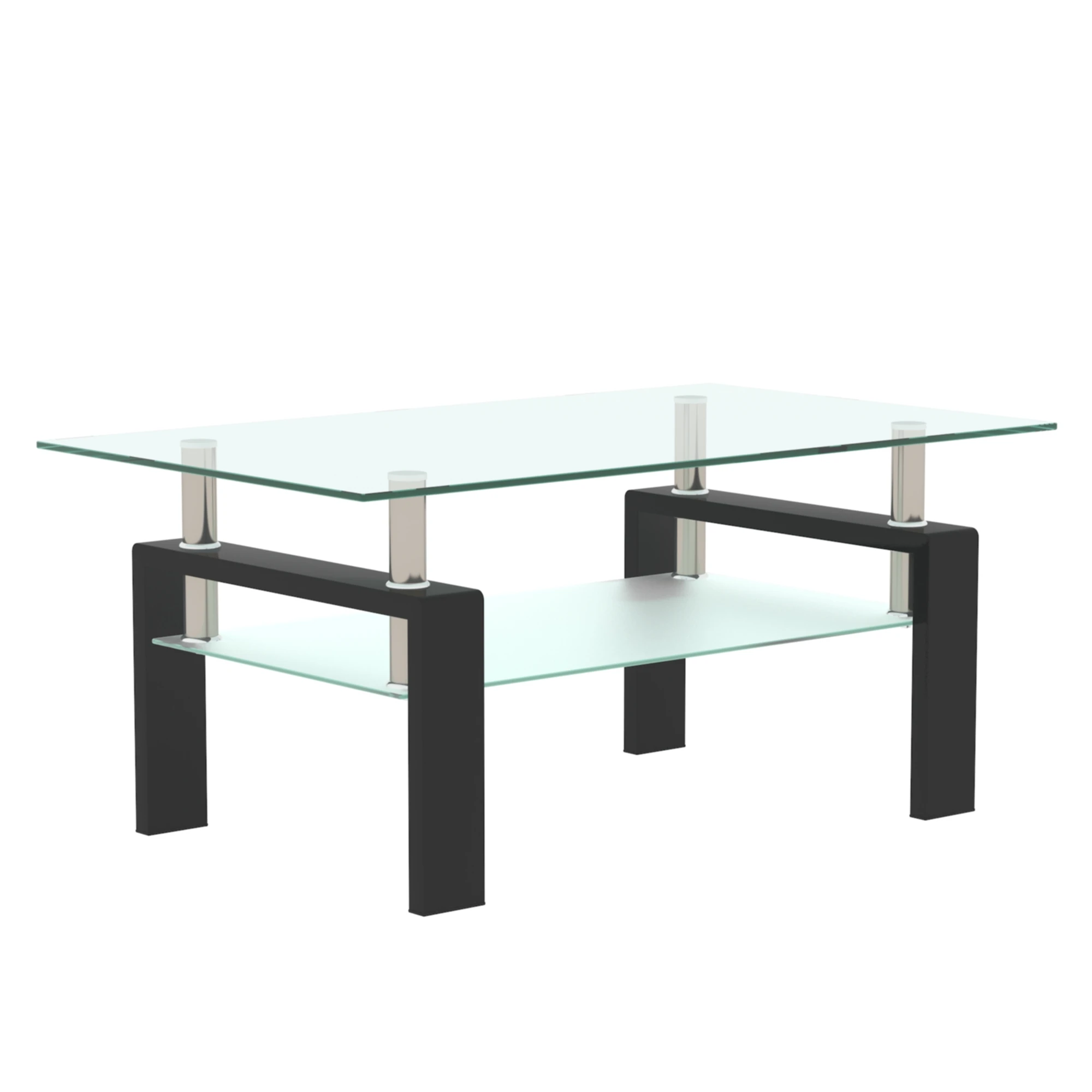 Rectangle Bow Glass Coffee Table Modern Side Center Tables for Living Room Living Room Furniture[US-W]