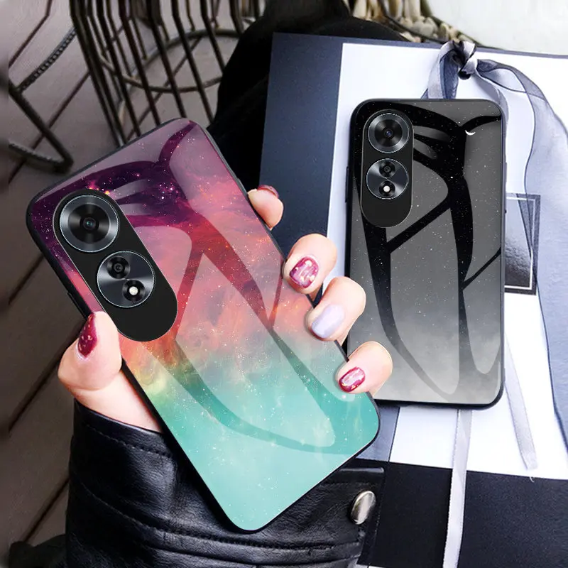 Oppo A60 CPH2631 Case Starry Grain Shockproof Tempered Glass Hard Back Cover Case for Oppo A60 OppoA60 CPH2631 Silicone Bumper