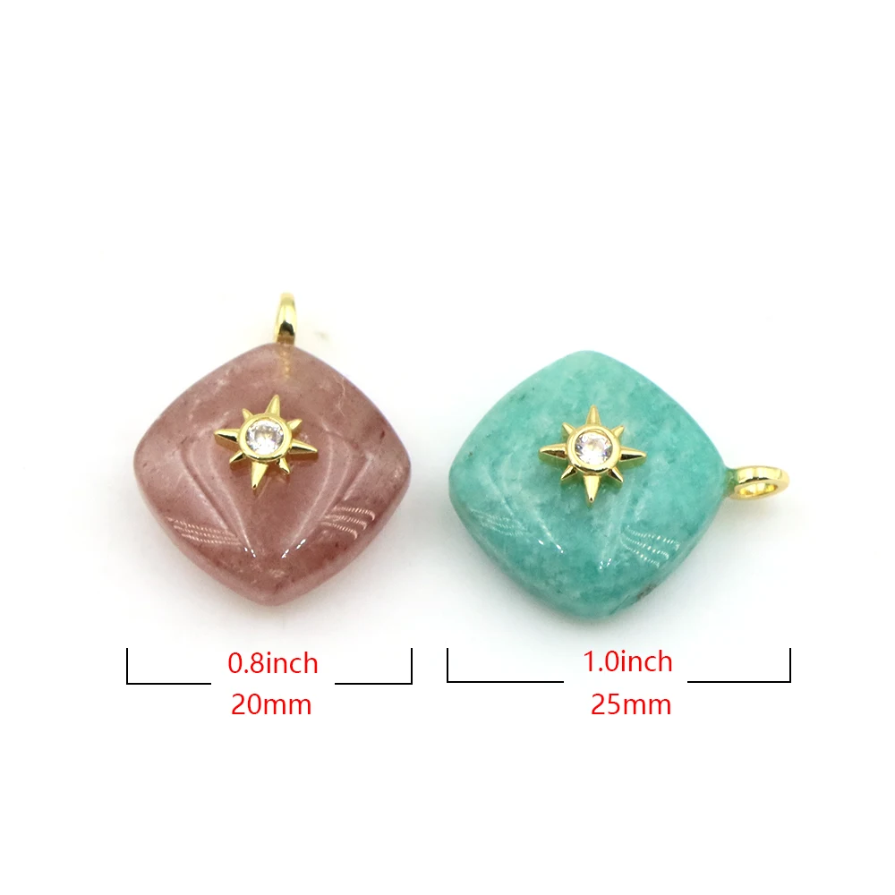 Geometric Shape Crystal Natural Stone Pendant with Starburst Sun Charms for DIY Women Men Necklace Jewelry Making Accessories