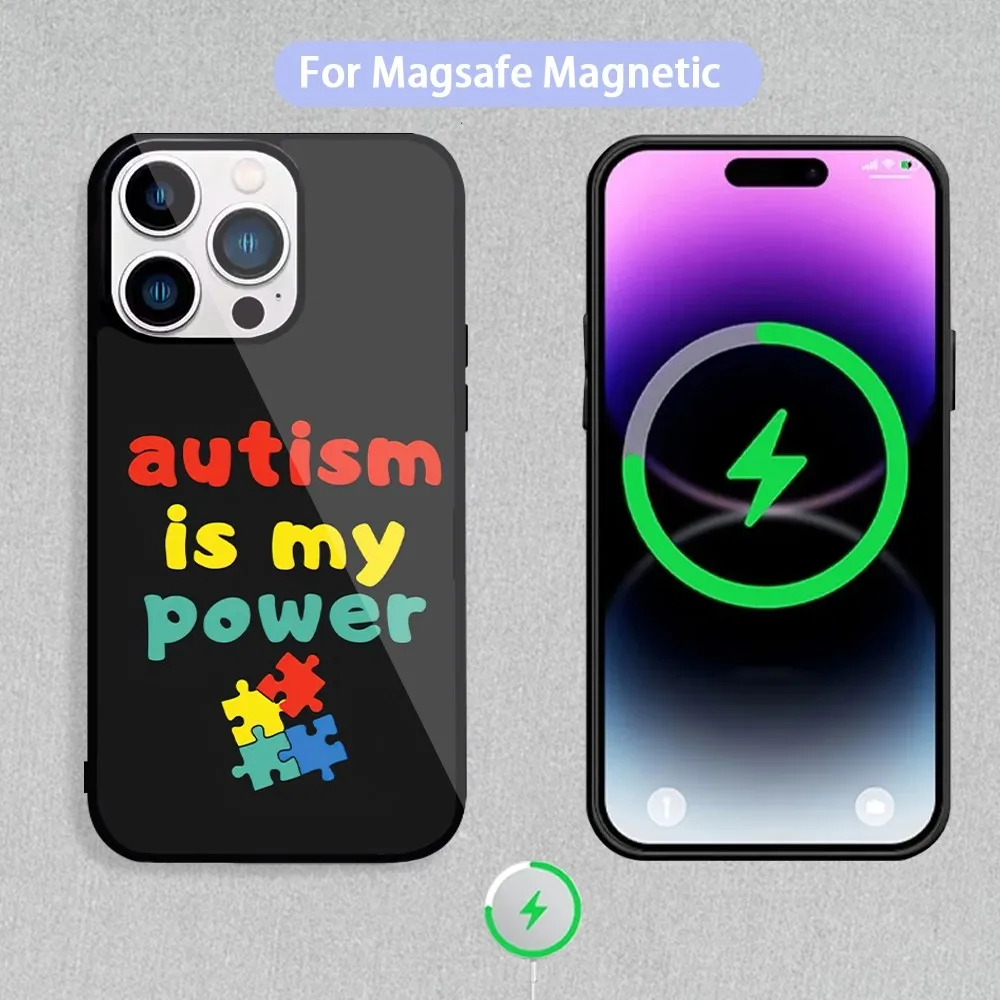 Puzzle National Autism Awareness Month Phone Case For Magnetic Inductive Charging iPhone 11 12 13 14 15 Max Pro Mini Plus Shell