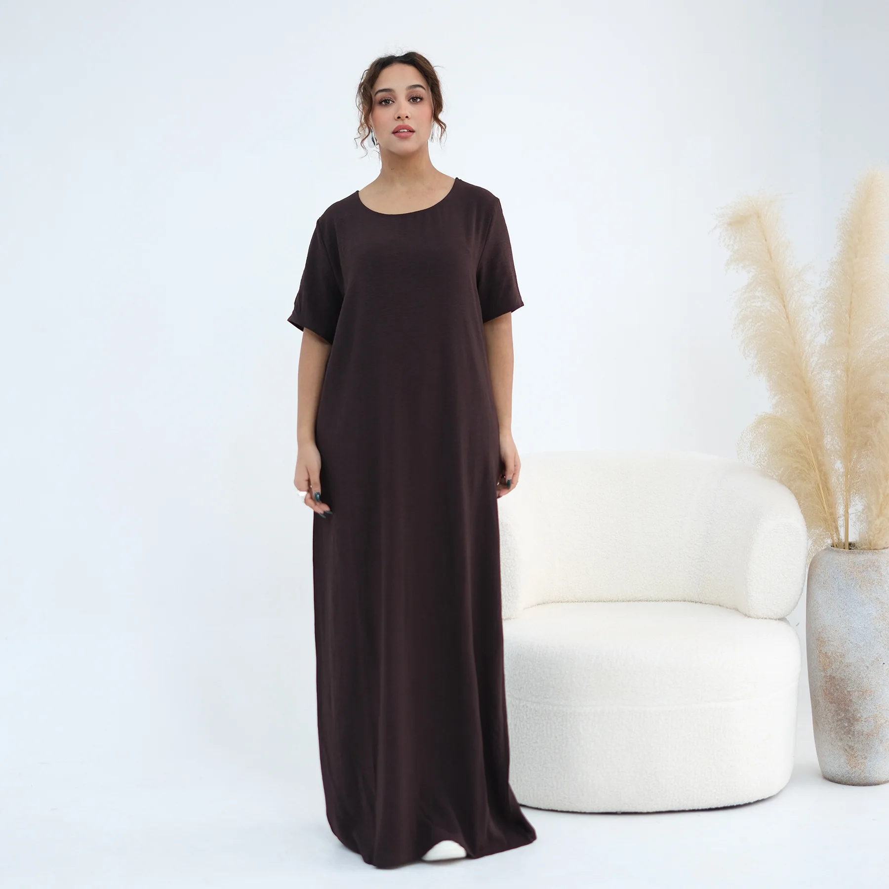 Arabische Frauen Muslim Abaya Innenkleid Kurzarm Lang Unter Abaya Kaftan Jalabiya für Ramadan Eid Dubai Türkei Islamische Kleidung