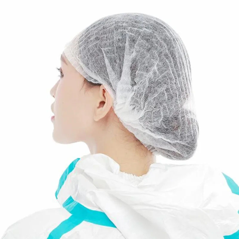 100pcs cappello a strisce monouso in tessuto Non tessuto tappo antipolvere per officina dell'hotel cuffia da doccia bianca blu per accessori di bellezza per parrucchieri Spa