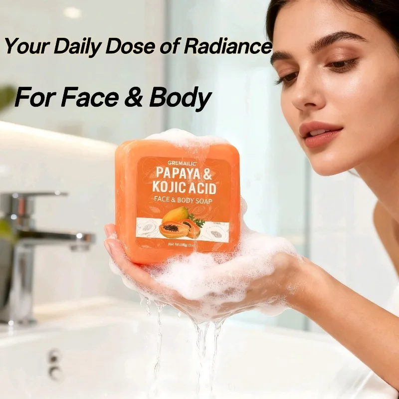 

2-Pack Papaya Kojic Acid Soap Natural Handmade Soap for Dullness & Glowing Skin Gentle Face & Body Cleanser, All Skin Types 100g