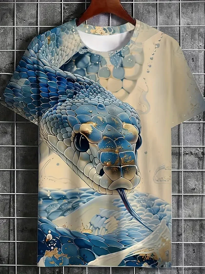 

Summer Funny Men's T-shirt Snake 3D Print Pullover Casual Short Sleeve T-shirt Fashion Outdoor Male Oversized Clothing