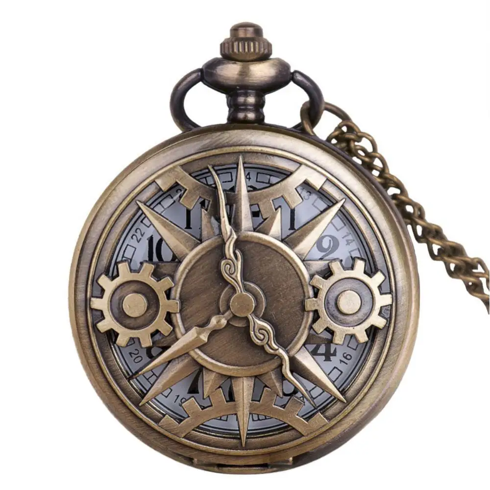 Reloj de bolsillo de cuarzo con número árabe para hombre y mujer, colgante con engranaje hueco, Estilo Vintage, Unisex