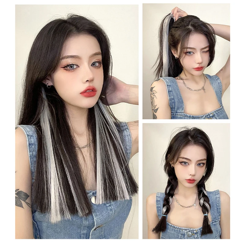 60cm Hair Extension Clip In Hairpiece Long Straight Hanging Ear Wig Clip Synthetic Hair Extensions Accessories Hairpiece Hairpin