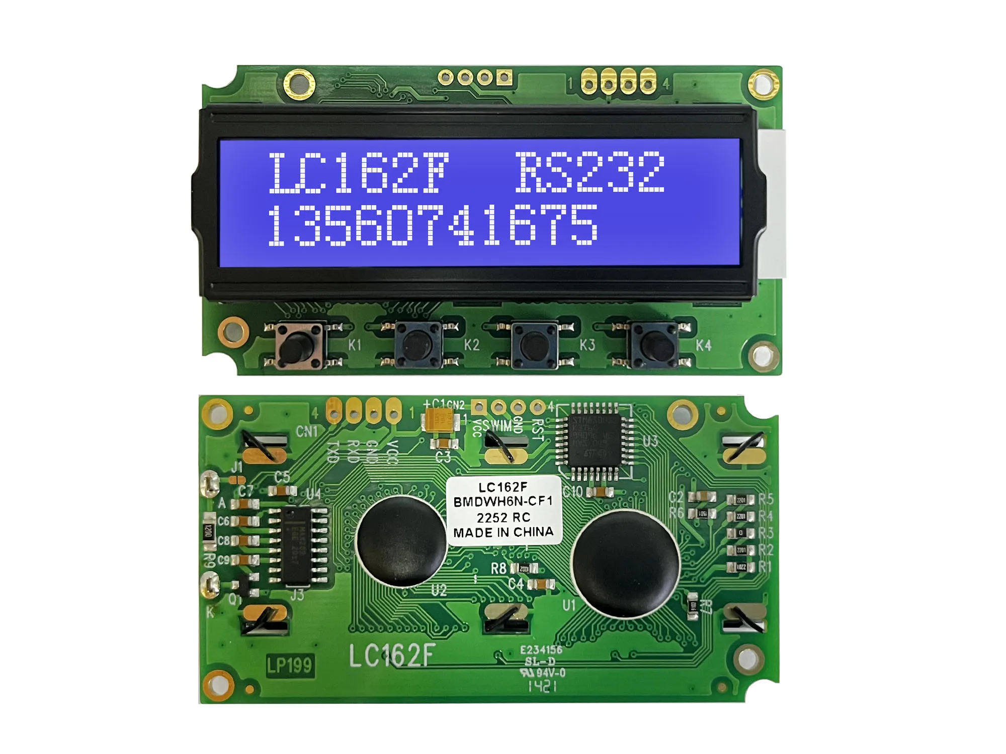 Modulo display LCD RS232 1602 16x2 LC162D Schermo blu verde 3 dimensioni con interruttore AT89S5224AU Fabbrica LCD industriale