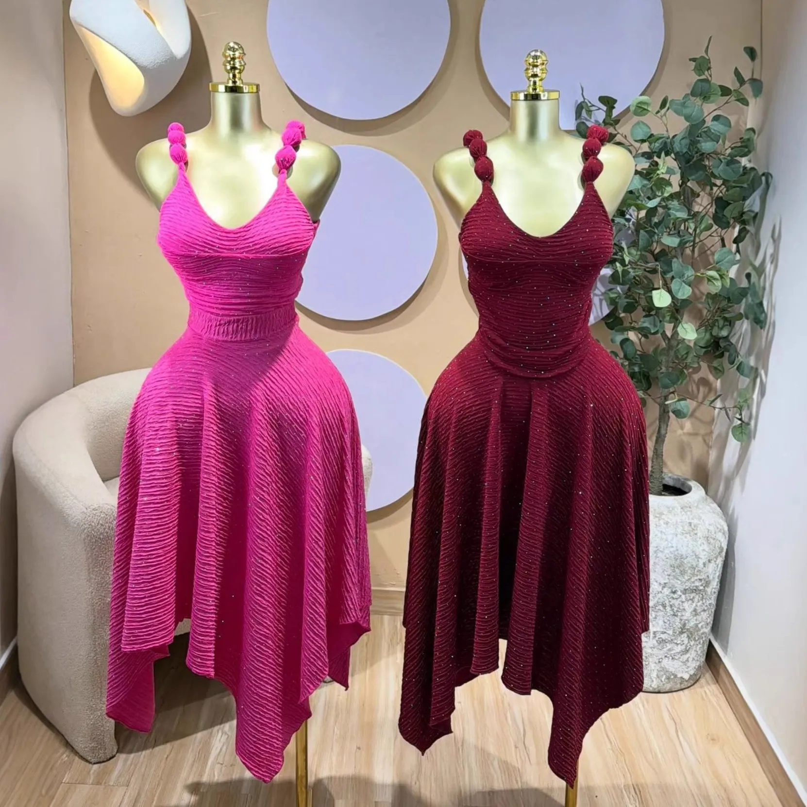 

Summer Women's Suit Dress Two-piece Set V Neck Dresses Pleated Fabric Maxi Dress Ruched Bodice Casual Elegant Women's Sets