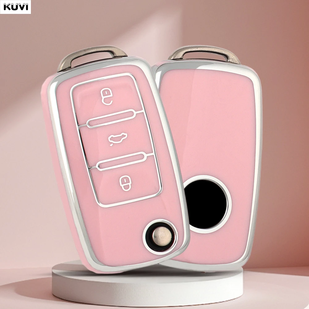 NEW TPU Car Flip Key Case Cover For Volkswagen VW Polo Golf Passat Tiguan Beetle Caddy T5 Up Eos Skoda Octavia Seat Leon Altea