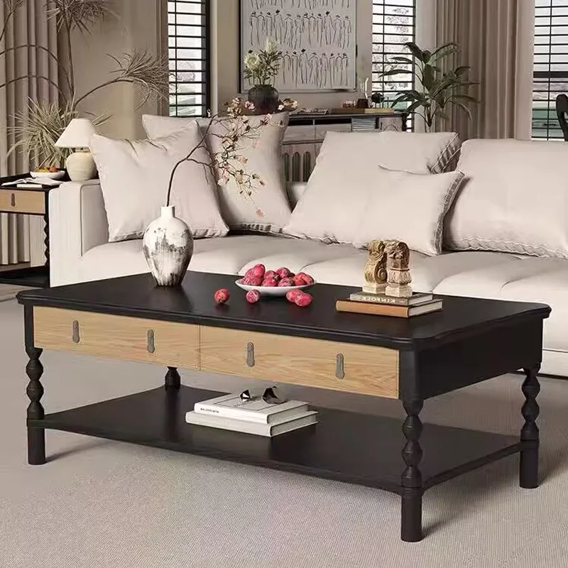 

French retro coffee table TV cabinet combination light luxury high-end living room home sofa removable tea