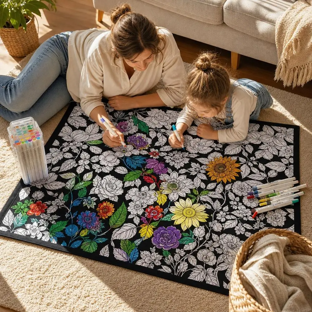 DIY-Maldecke mit 24 farbigen Acryl-Markern, florales Motiv, Stoffmalerei, Wurfdecke für Sofa, Schlafzimmer, Dekoration, Geschenk – Detail 11