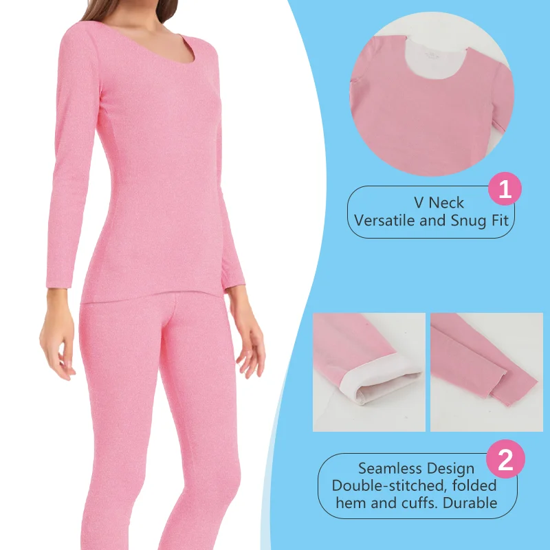 Winter Women Thermal Underwear Set Seamless Warm Long Johns V Neck Lingerie Comfortable Top & Bottom Soft Clothing Pajamas