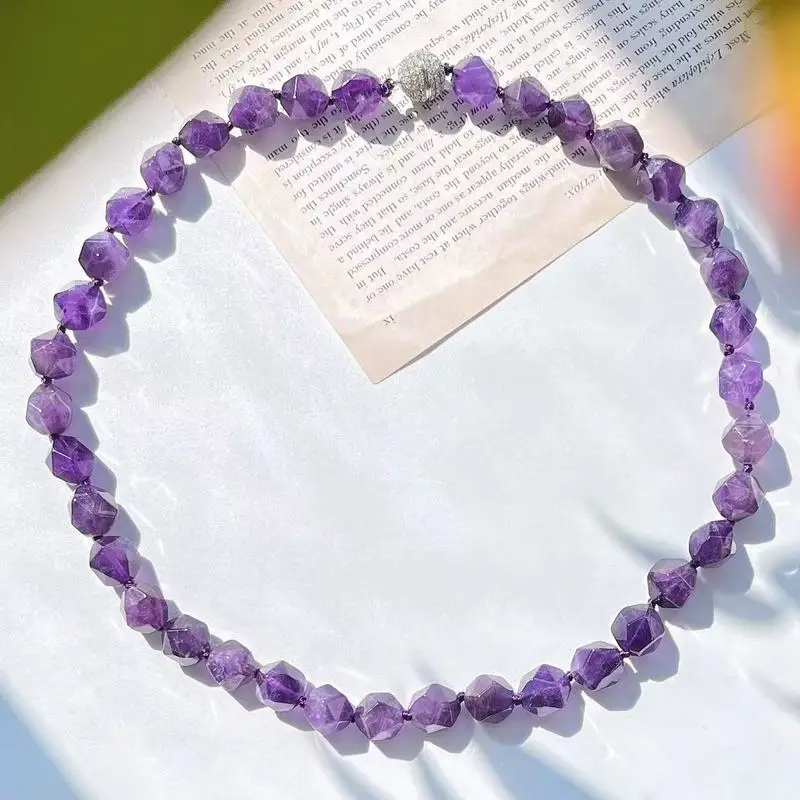 10MM high-end custom-cut natural amethyst necklace a delicate clavicle chain with a unique design