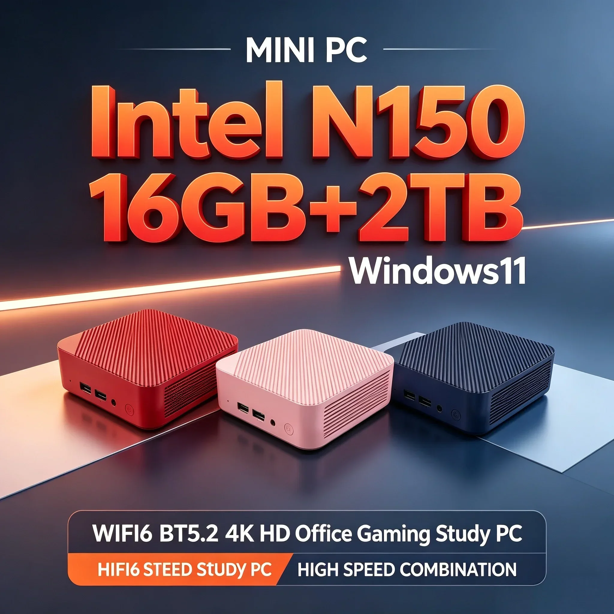 Compact Gaming Mini Desktop PC Intel Core N150 16GB RAM 1TB 2TB SSD WiFi 6 BT5.2 4K HD Portable Computer Host For Home Office