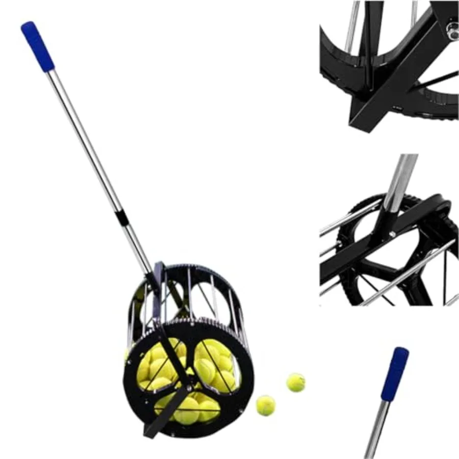 

Tennis Ball Picker Platen Style Ball Retrievers Automatic Ball Hopper Basket Rolling Tennis Ball Collector for Training