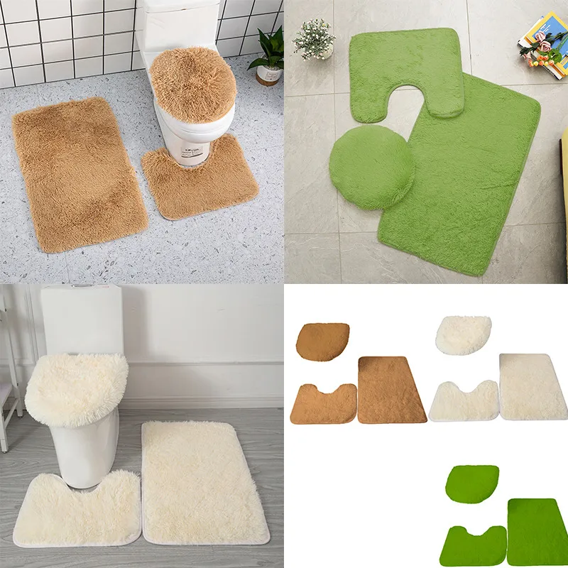 Toilet Seat Cover 3Pcs Set Bath Mat Shower Room Floor Rug Home Bathroom Anti-Slip Absorbent Doormat Bathtub Decor Carpet