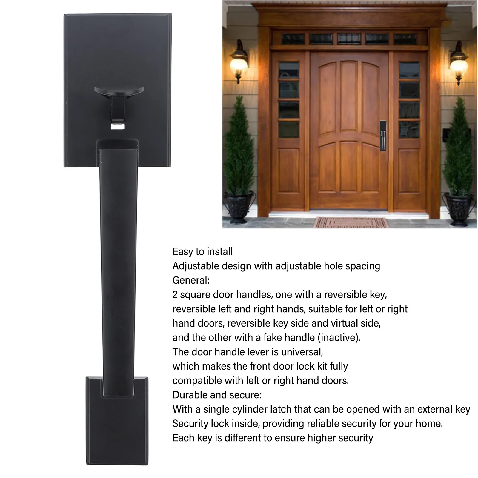 Door Handle Set Double Door Handle Set Hole Spacing Adjustable Heavy Duty Modern  Double Front Door Handle Set