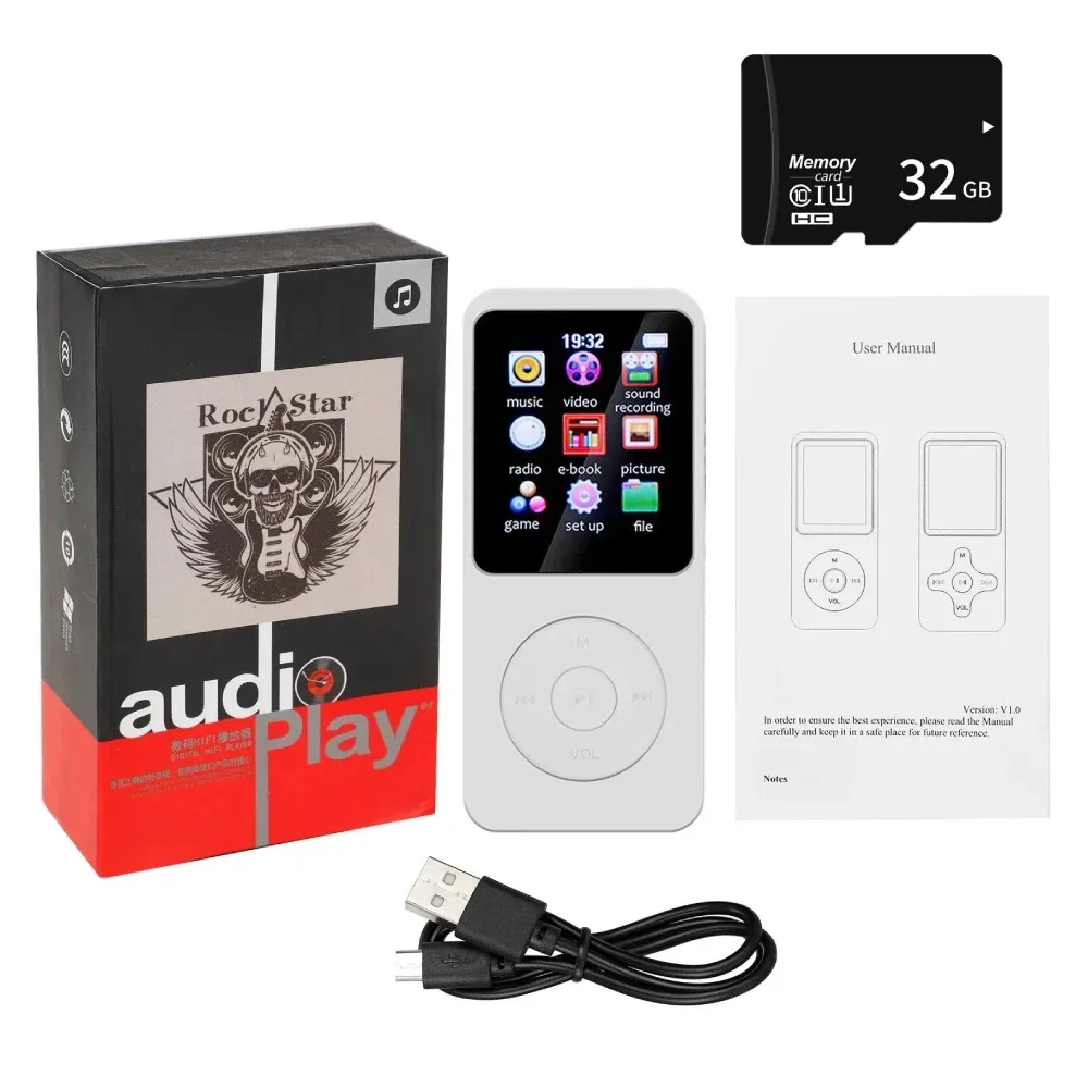 Bluetooth 5.0 MP4 MP3-speler Ingebouwde luidspreker Draagbare 1,8 inch scherm Muziekspeler Ondersteuning TF met FM-radio E-Book-opname