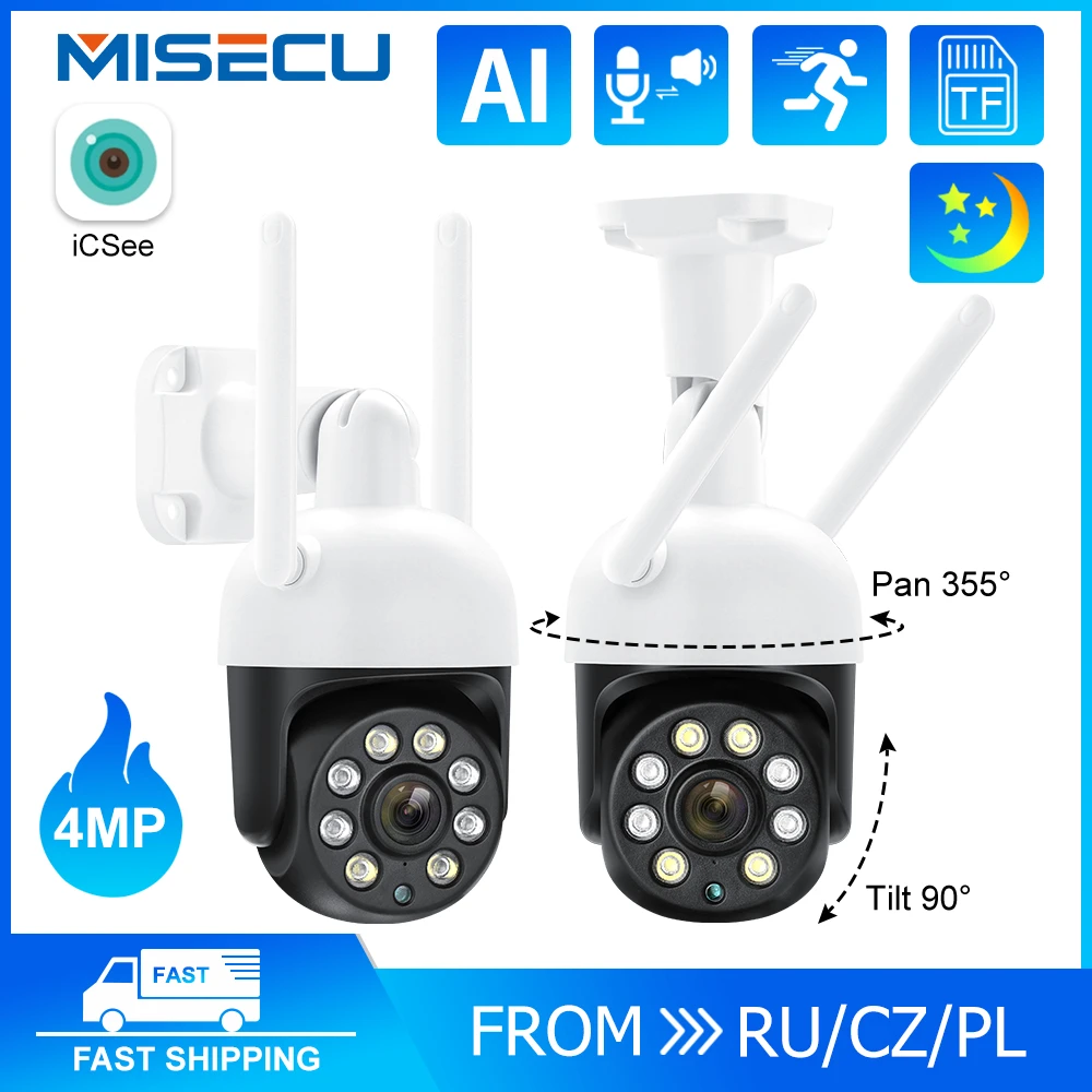 Miecu-cámara IP de seguridad a todo Color, videocámara de vigilancia de 4MP con Wifi, visión nocturna, detección humana, resistente al agua IP66,