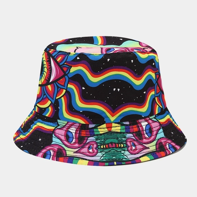 Reversible Mushroom Print Bucket Hat Unisex Casual Sun Hat Foldable Outdoor Fisherman Cap for Men Women