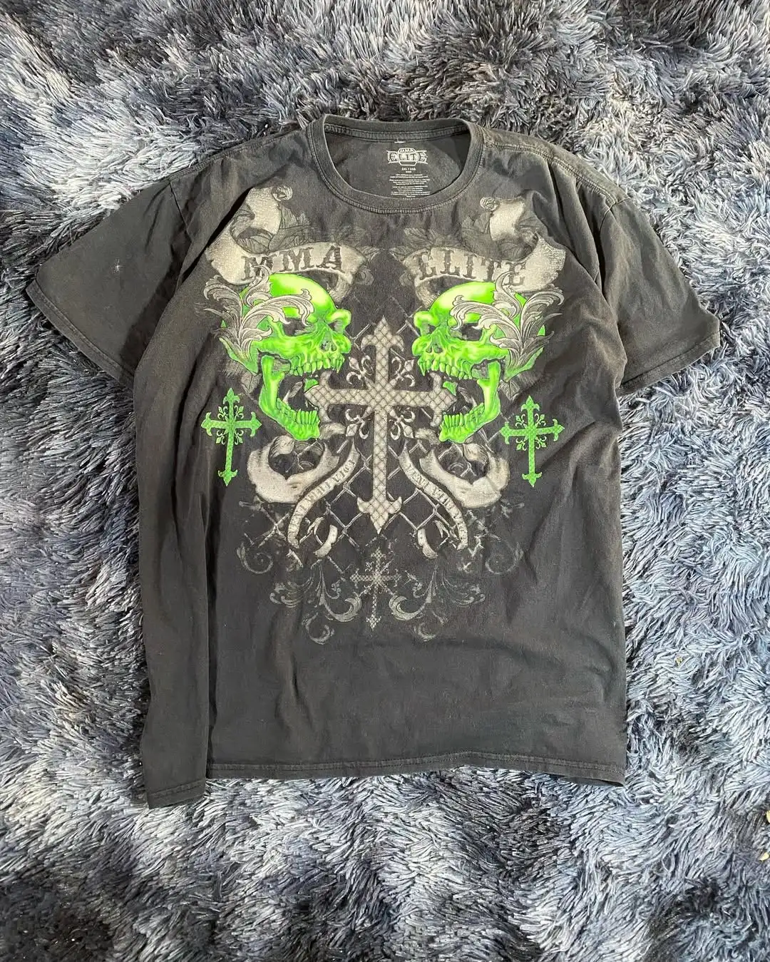 

2000s Hip Hop Gothic Green Skull Printed T-shirt Street Trend Oversized Short Sleeves Men Retro Harajuku Fashion Pure Cotton Top