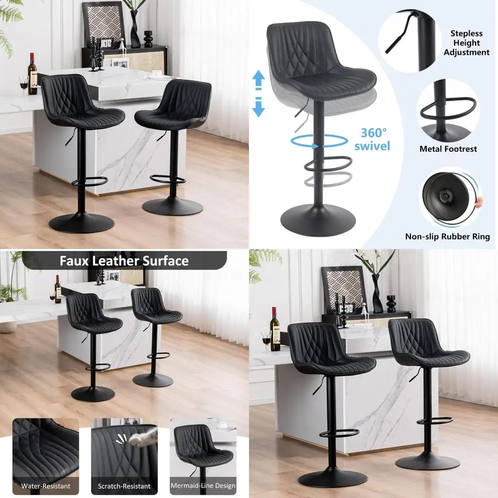

Set of 2 Adjustable Swivel Faux Leather Bar Stools, Counter Height Chairs with Metal Base, 300lbs Capacity