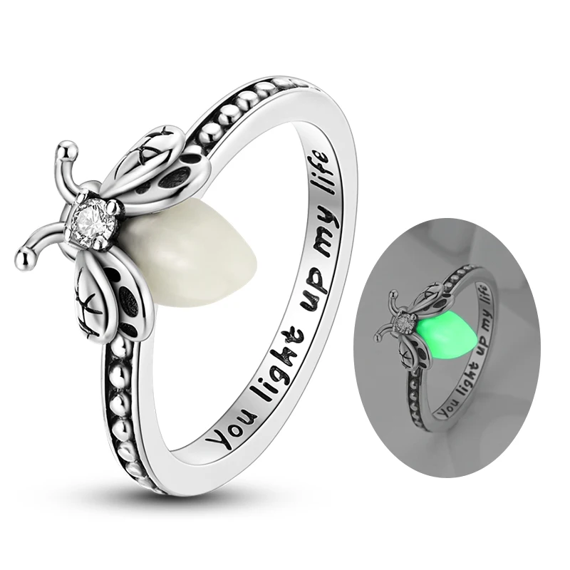 Hete 925 Sterling Zilveren Ring Glimmende Vuurvlieg Sterrennacht Hart Dromenvanger Trouwring Maat 6 7 8 9 Voor Dames Sieraden