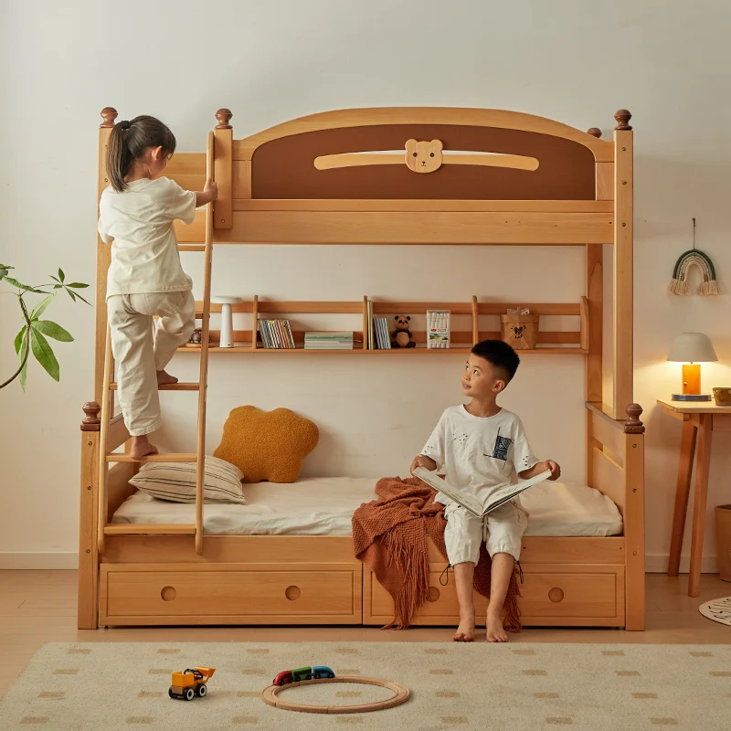 European Beech Wood Adult And Children's Bunk Bed High And Low Bedroom Furniture With Solid Wood For Home Use