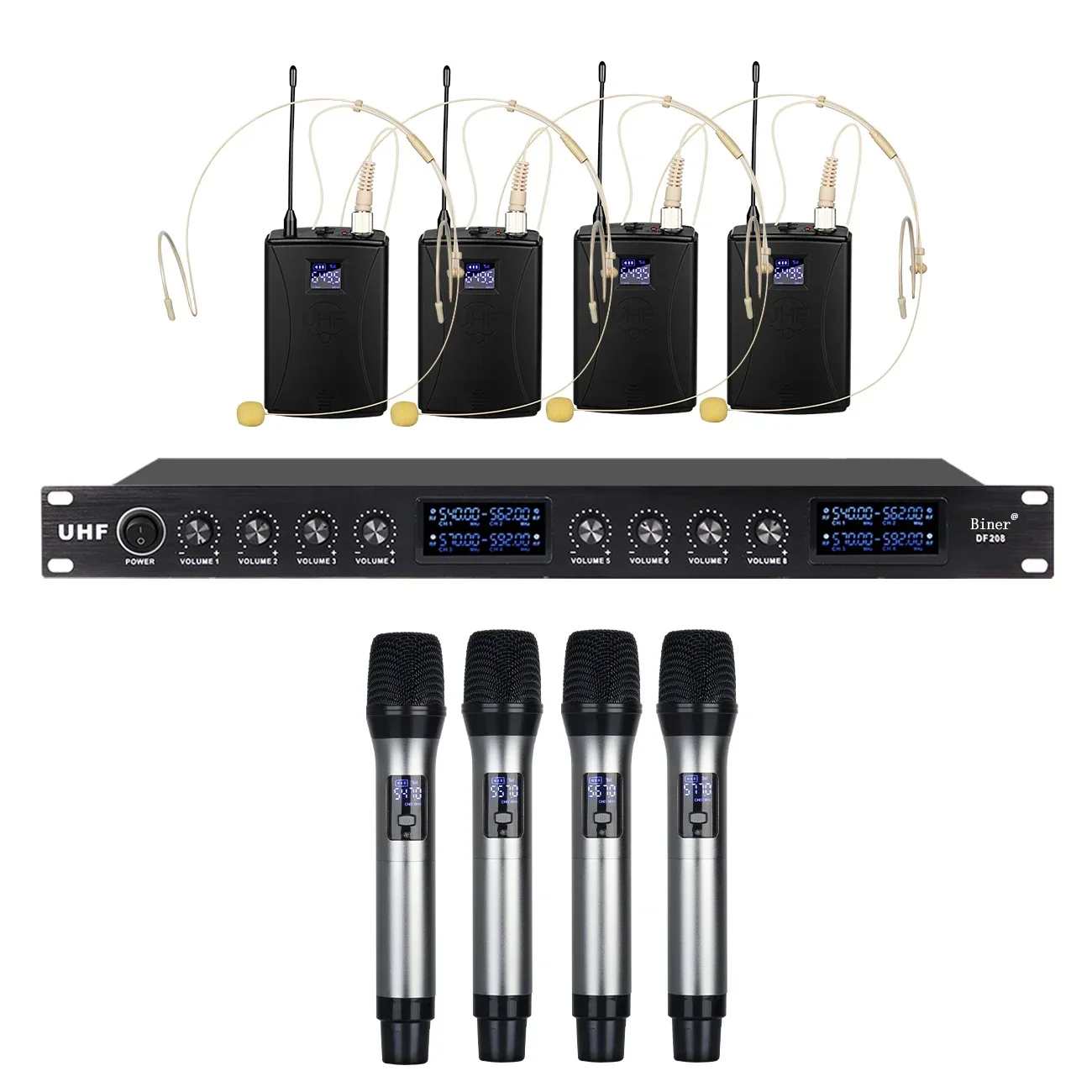 

High Quality Microphone DF208 wireless microphone system 8 channel uhf 4 handheld 4 headset microphone