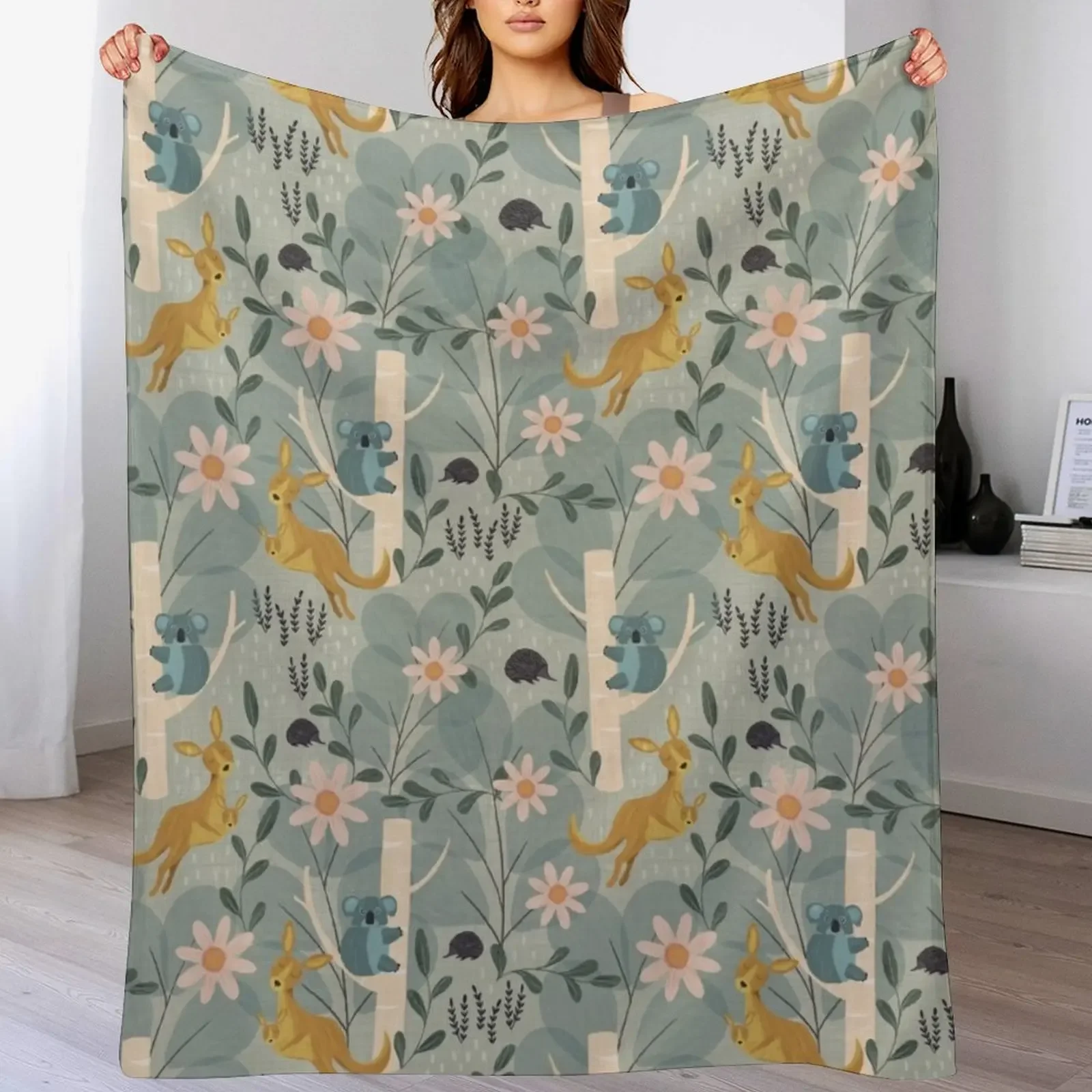 

Aussie Animals Throw Blanket Flannel Fabric Extra Large Throw Personalized Gift Camping Blankets