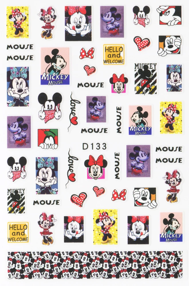 1PCS Winnie the Pooh Disney Mickey Nail Art Sticker Pink Ocelot Cat  Minnie Nail Decoration Decal Lips Love Nail Art Slider