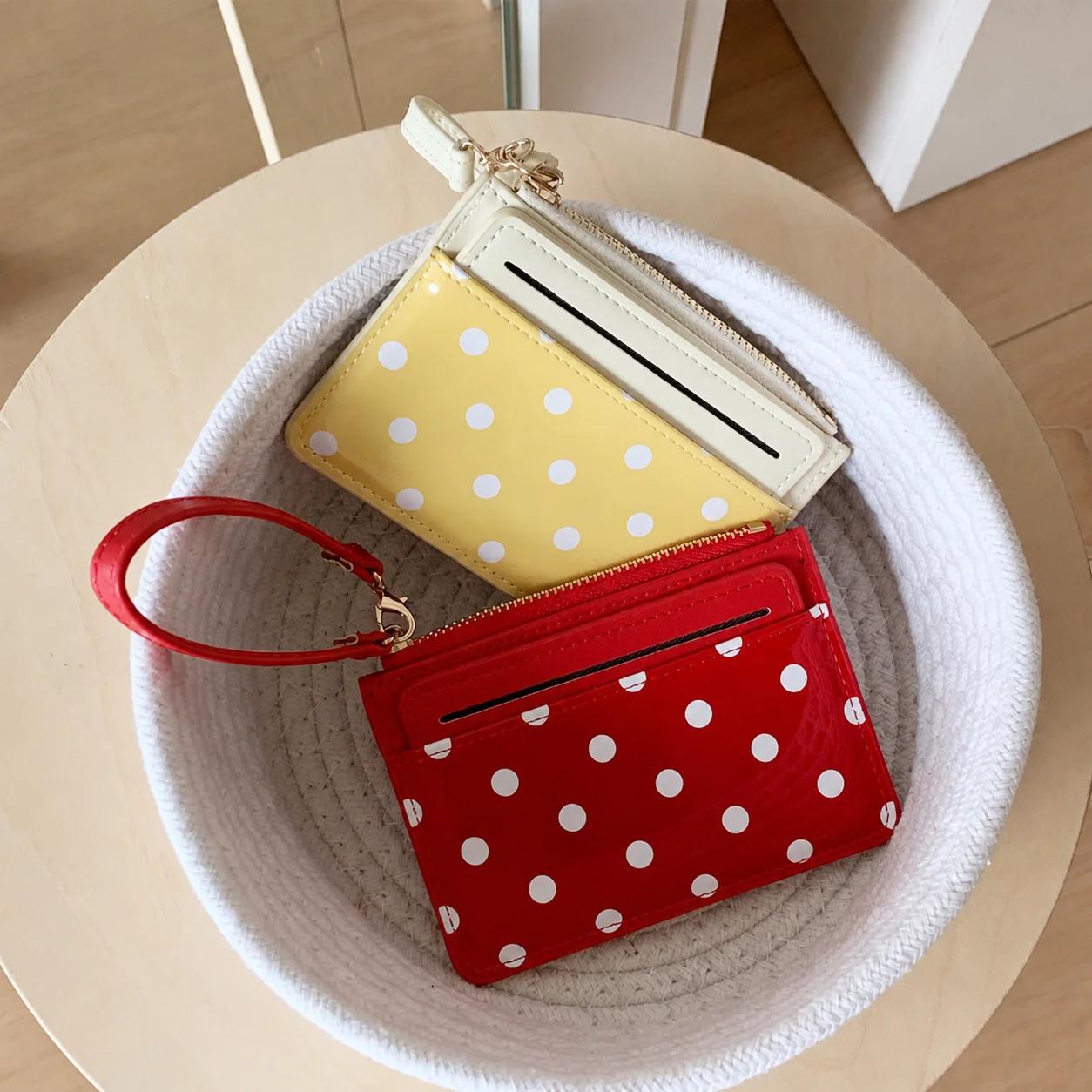 Polka Dot Card Holder Classic Mini Wallet Wristlet Card Case Polka Dot Coin Purse For Shopping Pocket Backpack