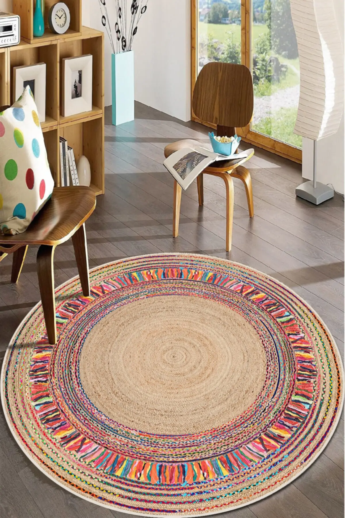 

DOLBOVI round wicker pattern digital printing washable non-slip base living room kitchen balcony bathroom carpet