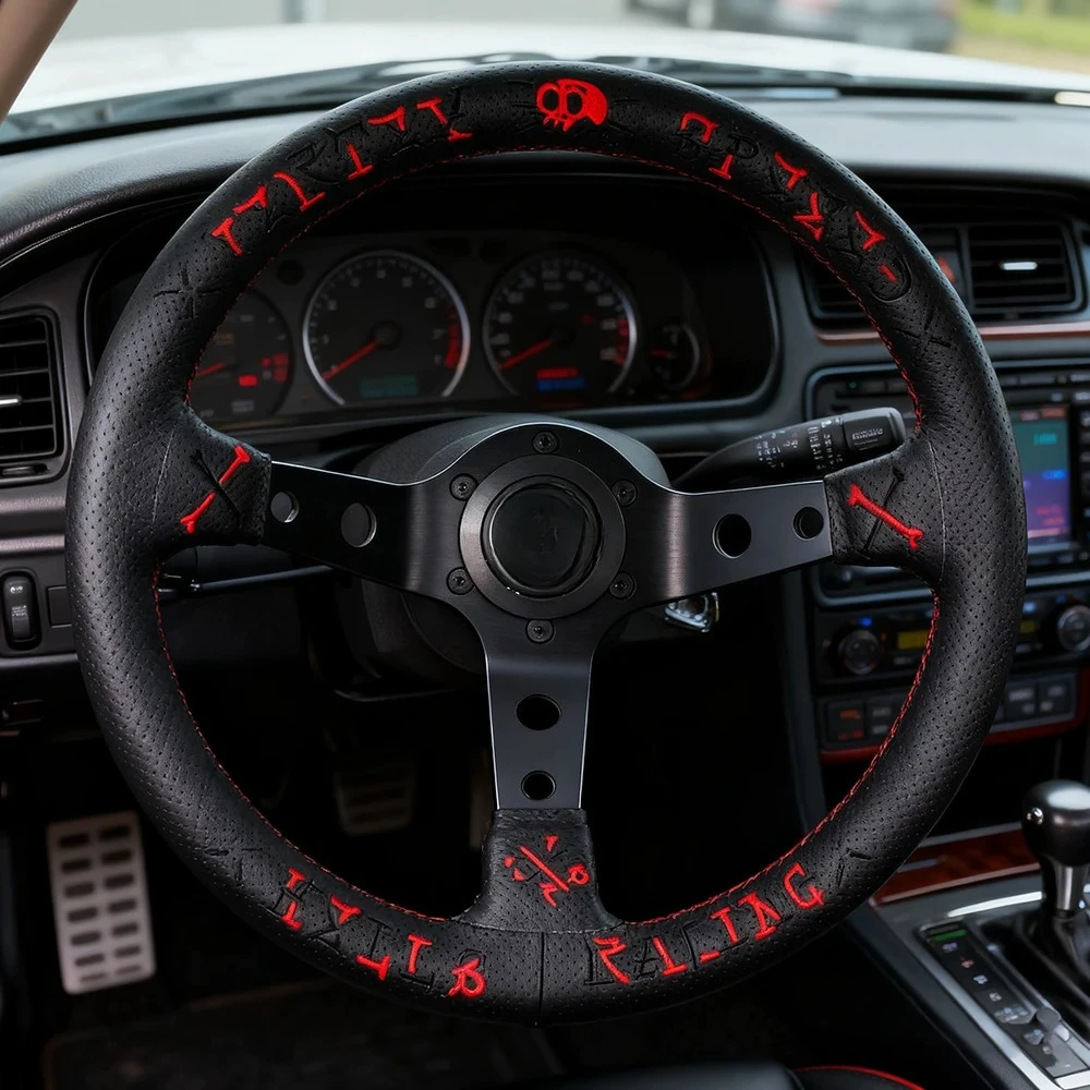 

VERTEX 320mm Universal Racing Steering wheels Deep Dish Leather Drifting Sport Auto Steering Wheel With Red Black Embroidered