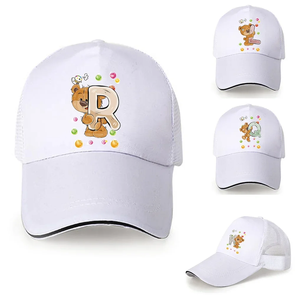 Casual Sport Hip Hop Hats Summer Unisex Men Fishing Baseball Caps Women Bear Letter Print Cotton Breathable Mesh Snapback Hats