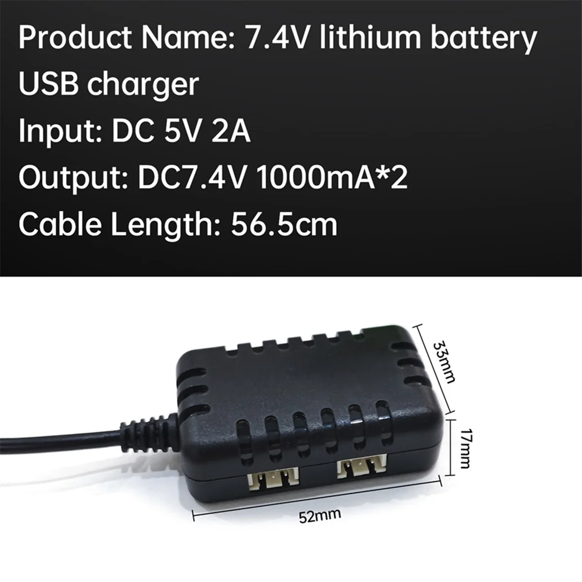 2S 7,4V 2-in-1-Ladegerät mit XH-3P-Anschlussstecker für AX24 SCX24 UTB18 SCX24 RC-Autos und LKWs, 7,4V 2S Lithiumbatterien