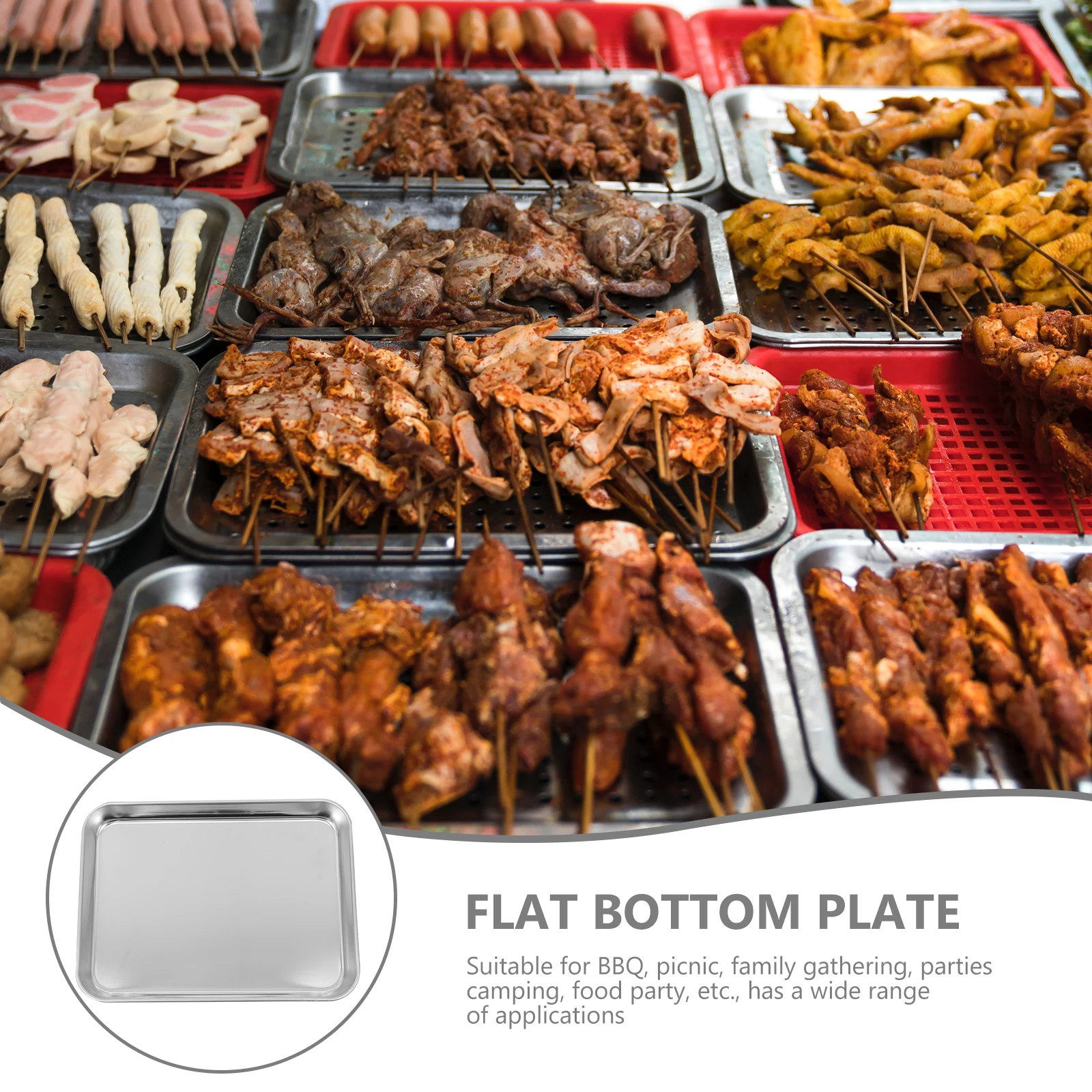 

Stainless Steel Food Plate Square Design Premium Tray Bbq Party Banquet Kitchen Storage Container Deepen Dish Practical Snack