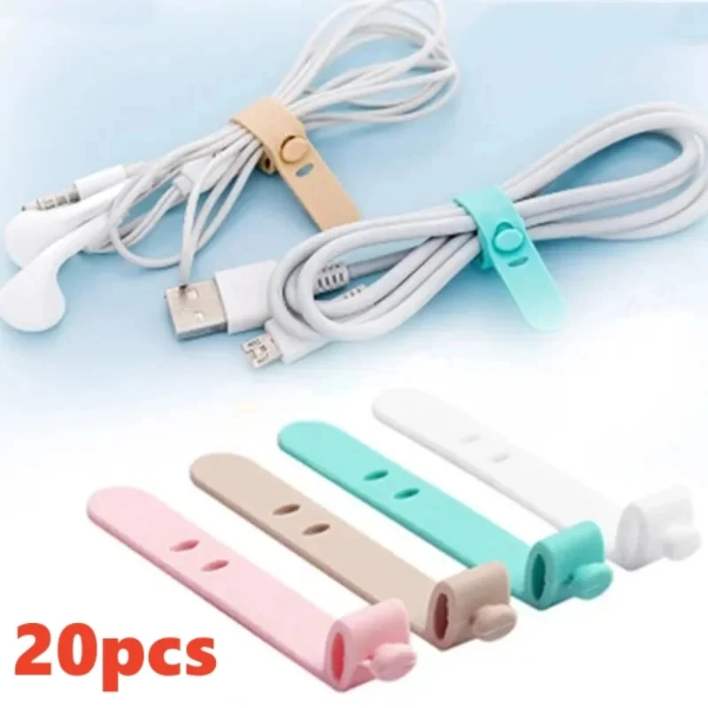 4/20 Pcs Silicone Cable Ties Wire Cord Organizer Earphone Management Wrap Straps for Bundling Desk Cable Cords & Wires Winder