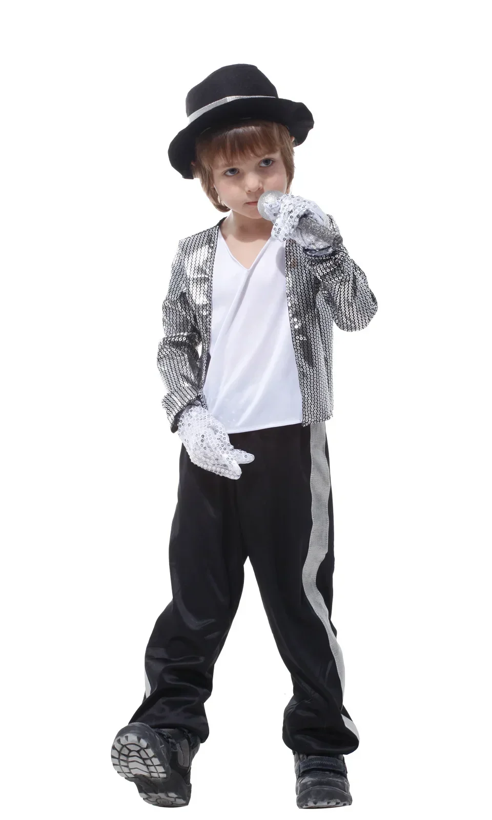 Komplettes Set Kinder Glänzendes Pailletten-Bühnenkostüm Retro Sängerkostüm Karneval Halloween Party Anzug Jazz-Tanzkostüm – Detail 8