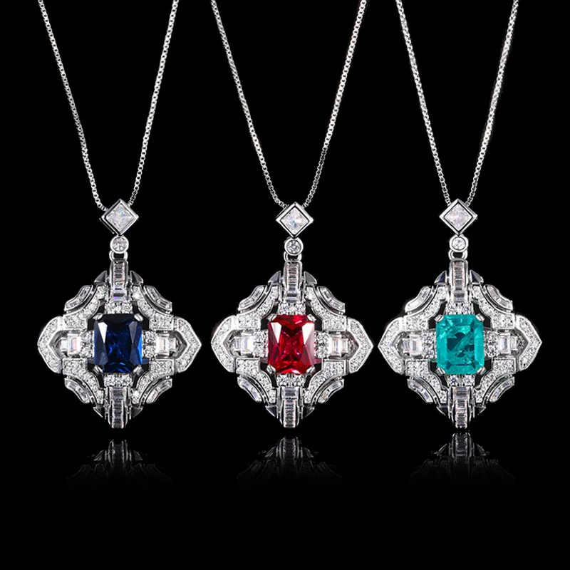 

Vintage Inspired Pendant Necklace with Sapphire Ruby Emerald Gemstones Elegant Statement Jewelry for Women