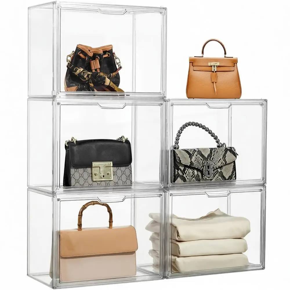 

Clear Acrylic Display Case, Handbag Storage, Stackable Storage Boxes, Magnetic Door, Collectibles, Wallet, Cosmetic.