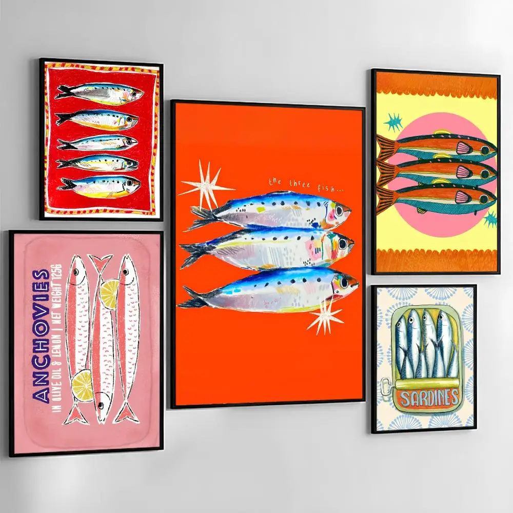Colorful Sardines Lobster Fish Ocean Poster Holiday Gifts Decoration Designed For Home Restaurant Office Space Wall Art