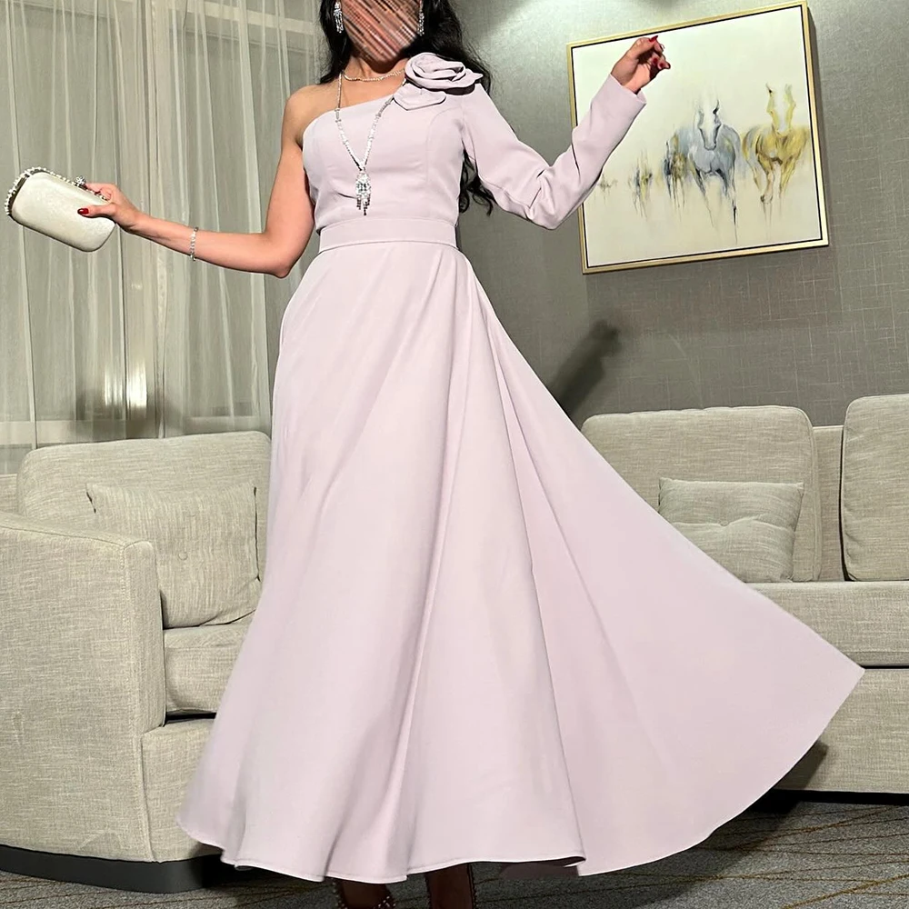 

Customized Fashion A-Line Ankle Length Strapless One Shoulder Jersey Long Sleeve Evening Dress Elegant vestidos para mujer