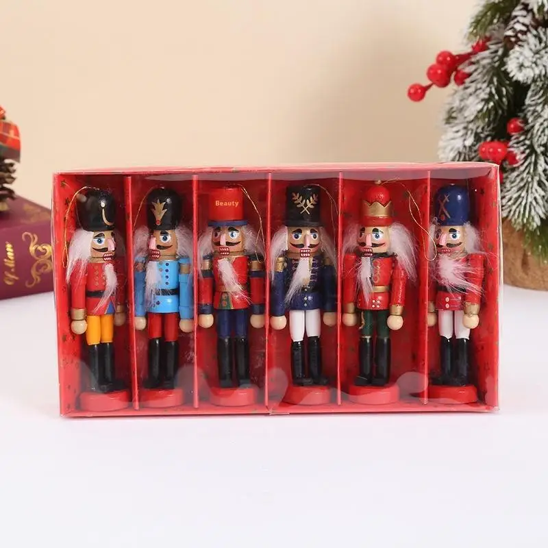 4/5/6pcs/box Christmas Nutcracker Soldier Puppet Wooden Handicraft Christmas Tree Pendant Desktop New Year Home Decoration