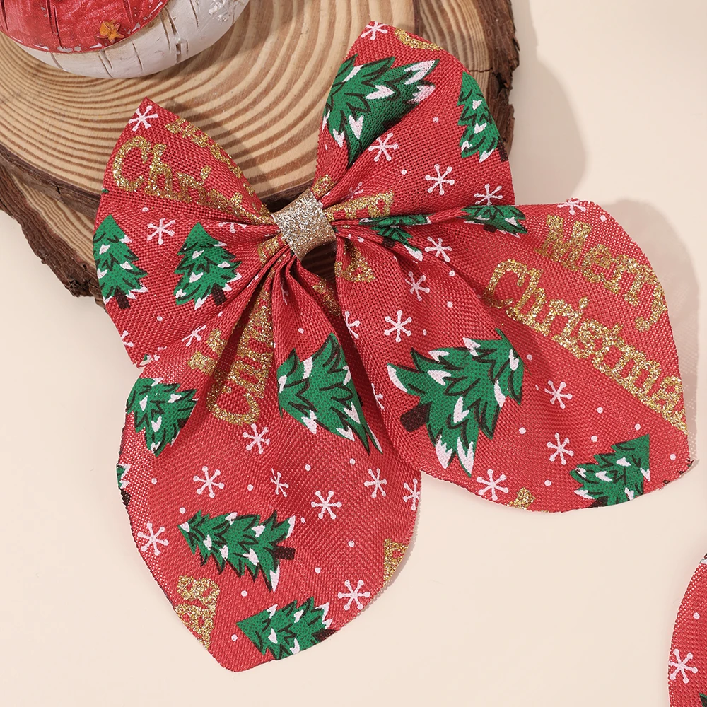 2 قطعة "عيد ميلاد سعيد" القوس مقاطع الشعر لطيف شجرة عيد الميلاد طباعة دبابيس الشعر للفتيات الأطفال السنة الجديدة أغطية الرأس إكسسوارات الشعر