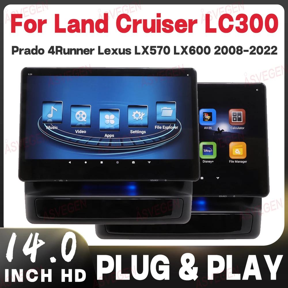 

14" Android 16 Headrest Monitor For Toyota Land Cruiser LC300 Prado Lexus LX600 8G 128G 4G SIM WiFi Rear Seat Multimedia Player