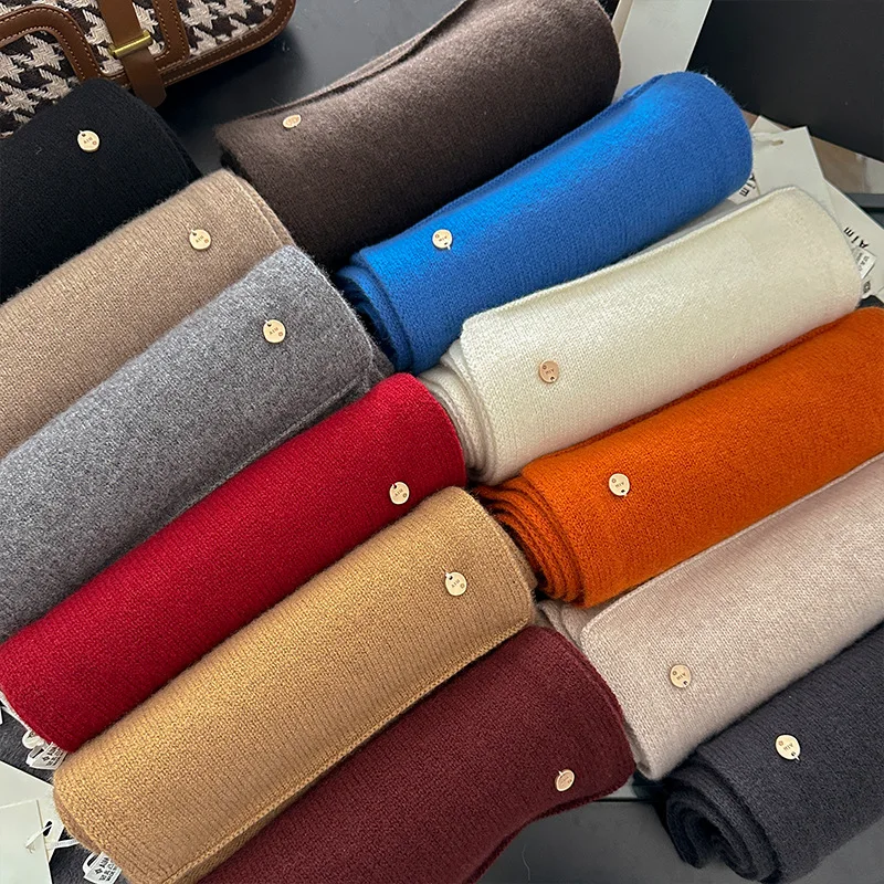 100% Wool Winter Scarf Woman Korean Fashion Warm Thick Orange Beige Blue Coffee Gray Knitted Neck Scarf Neck Warmer
